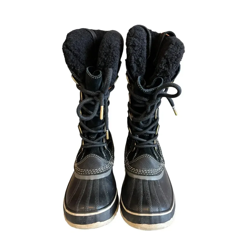 Sorel Joan of Arctic Shearling Snow Boots Black Suede Waterproof 6.5